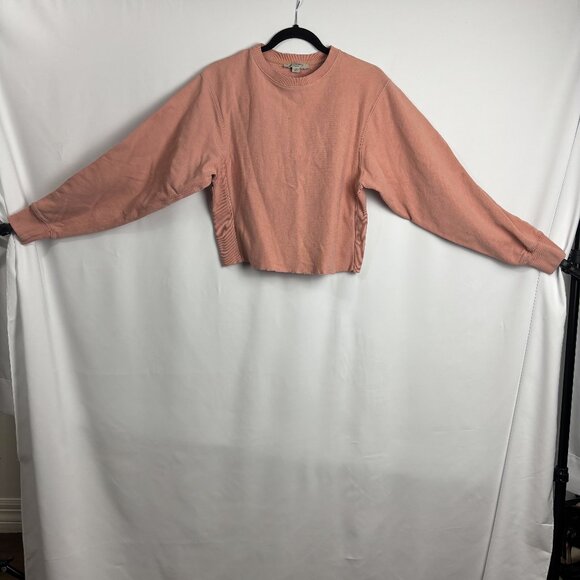 All Saints XS Coral Pink Long Sleeve Crop Raw Hem Crew Neck Sweater Navarre - Picture 2 of 11